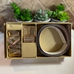 Michael Kors Brown Belt with Gold Buckle Set NIB XL or 40” waist adjustable